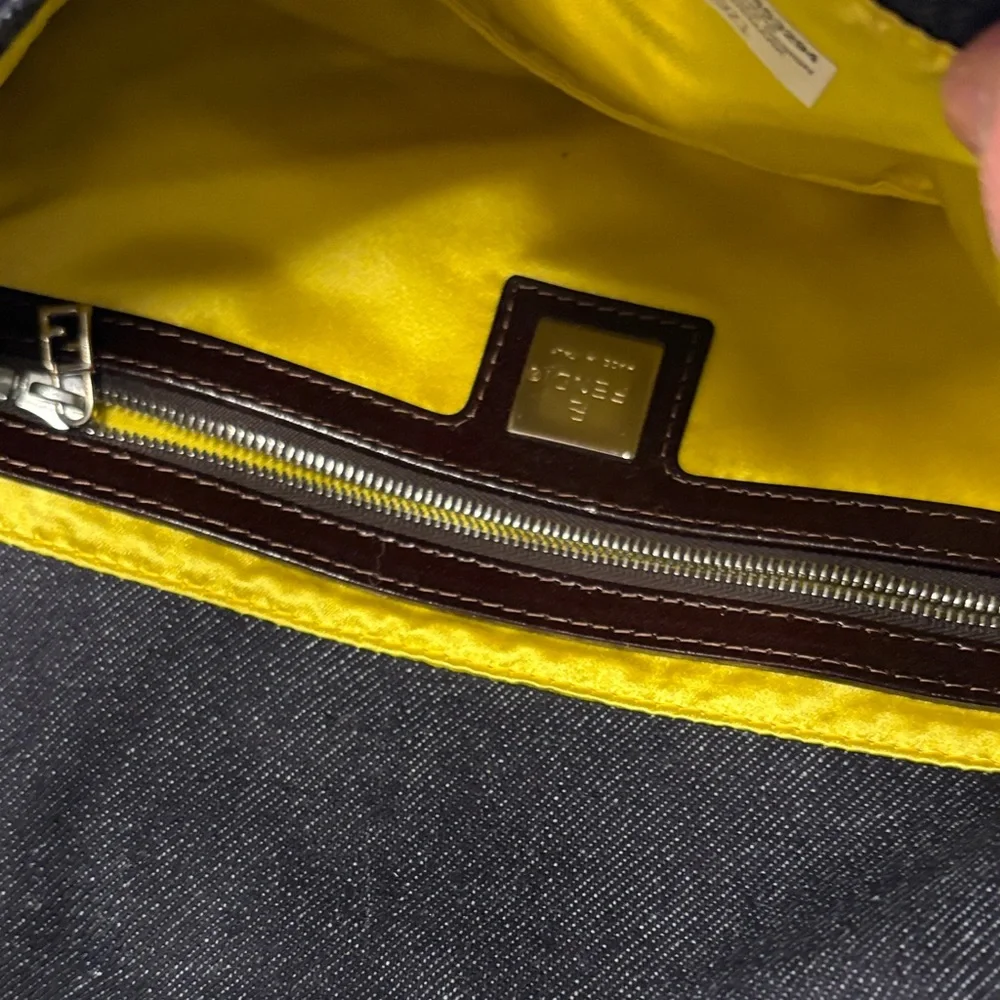 Vintage Fendi Denim Embroidered Floral Shoulder Bag with Silver Buckle - Picture 8 of 10